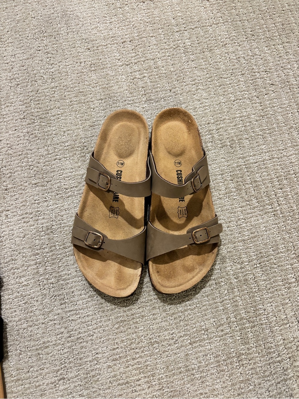 Double Buckle Slide Sandals in Taupe